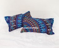 Blue Boho Chic Birds Mandala Bed Pillow Covers Shams Set of Two