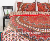 Red Kerala Mandala Bedding Duvet Covers Set with 2 Pillow Cases
