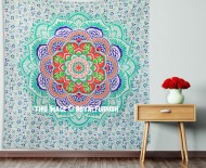 Sea Green Multi Camellias Mandala Hippie Tapestry Wall Hanging