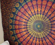 Blue & Yellow Hippie Medallion Mandala Boho Tapestry Wall Hanging