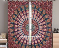 Blue Multi Good Vibes Mandala Hippie Tapestry Curtain Panel Pair