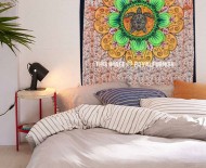 Twin Orange Multi Turtle Mandala Tapestry