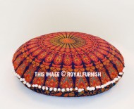 Dark Blue & Yellow Hippie Medallion Mandala Cotton Round Floor Pillow Cover, Pet Bed