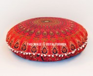 Red Ghoomar Medallion Circle Round Floor Pillow Cover 32" Inch