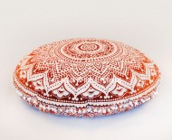 White & Orange Ombre Pom Pom Round Floor Pillow Cover 32" Inch