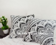 Black Boho Chic Pom Pom Ombre Throw Pillow Cover Set of 2