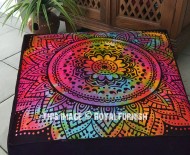 Black Colorful Rangoli Mandala Square Floor Pillow Cover, Boho Dog Beds