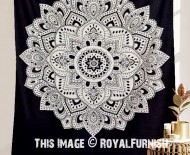 Black & White Lotus Mandala Wall Tapestry