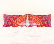 Vibrant Red Peacock Peafowl Mandala Bed Pillow Covers Set of Two