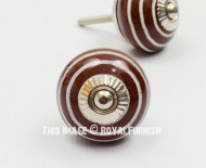 Brown & Gold Ring Shape Decorative Ceramic Cabinet Knobs Set Of 2 