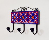 Blue Hand Painted Floral Designed Decorative Wall Hook