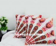 Orange & Pink Hippie Mandala Pom Pom Throw Pillow Cover Set of 2