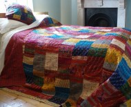 Bohemian Indian Handmade Patchwork Vintage Kantha Patola Silk Quilt Blanket Bedspread Bedding Coverlet King Size