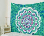 Sea Green Multi Marigold Bohemian Mandala Wall Tapestry