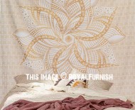 Glittering White Gold Sacred Lotus Mandala Wall Tapestry