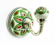 Green & Red Flower Hand Paint Bohemian Decorative Ceramic Wall Hook Towel Hook
