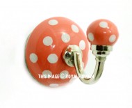 White & Orange Polka Dots Hand Painted Bohemian Ceramic Wall Hook