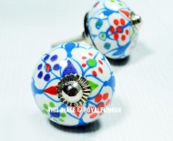 Rustic Blue Boho Round Ceramic Cabinet Knob Set