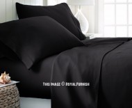 Black 4Pc Cotton Bed Sheet Set 1 Flat Sheet, 1 Fitted Sheet and 2 Pillowcases 300 TC