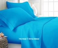 Turquoise Hypoallergenic 4Pc Cotton Bed Sheet Set 1 Flat Sheet, 1 Fitted Sheet and 2 Pillowcases 300 TC