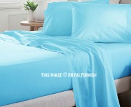 Baby Blue Hypoallergenic 4Pc Cotton Bed Sheet Set 1 Flat Sheet, 1 Fitted Sheet and 2 Pillowcases