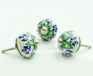 Green & Blue Decorative Ceramic Round Cabinet Knob Set of 2