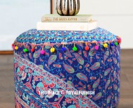 Blue Boho Indian Mandala Pouf Ottoman Cover 22X14