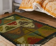 Green & Yellow Unique Traditional Indian Southwestern Kilim Jute Rug 3X5 Ft