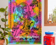 Hindu God Lord Hanuman Lift Mountain Cotton Fabric Wall Poster Tapestry
