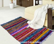 Multicolored Purple Boho Braided Striped Reversible Chindi Area Rag Rug 3X5 Ft