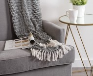 Black & White Woven Boho Cotton Throw Blanket with Tassel Fringes - 50 x 70 Inch for Everyday Use