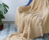 Beige White Zig Zag Chevron Boho Cotton Throw Blanket with Tassel Fringes - 50 x 70 Inch for Everyday Use