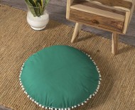 Oversized Solid Aqua Green Round Floor Pillow Cover with Pom Pom for Extra Sitting - 32 Inch