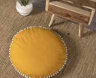 Oversized Mustard Yellow Round Floor Pillow Cover with Pom Pom for Extra Sitting - 32 Inch