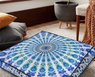 Large White Blue Multi Peacock Mandala Square Floor Pillow Cover - 36X36 Inch