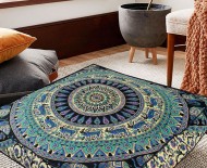 Beige Deer Elephants Medallion Circle Large  Boho Mandala Square Floor Pillow Cover - 36X36 Inch