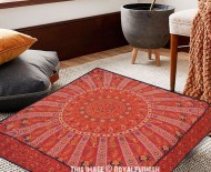 Red Multicolored Ghoomar Boho Mandala Square Floor Pillow Cover - 36X36 Inch