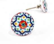 White & Blue Multi Bohemian Vintage Style Handmade Ceramic Knob Set of 2  for Cupboard, Dresser & Kitchen Cabinets