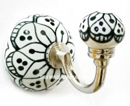 Black & White Hand Painted Vintage Flower Porcelain Ceramic Wall Hook