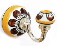 Brown Yellow Boho Vintage Hand Painted Flower Porcelain Ceramic Wall Hook