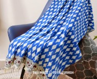 Blue Boho Geometric Print Cotton Throw Blanket - 50X70 Inch