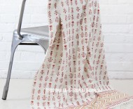 Red Beige Floral Block Print Cotton Throw Blanket 50X70 Inch