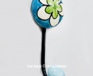 Bohemian Turquoise White Flower Painted Porcelain Ceramic Wall Hook