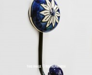 Bohemian Royal Blue Flower Painted Porcelain Ceramic Wall Hook