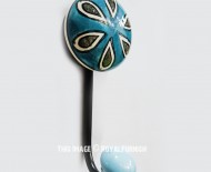 Bohemian Teal & Brown Petals Medallion Porcelain Ceramic Wall Hook