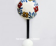 Boho Teal & Brown Flowers Circle Porcelain Ceramic Wall Hook
