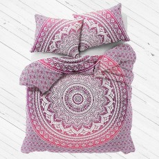 Pink Purple Queen Medallion Mandala Duvet Cover with Set of 2 Pillow Covers