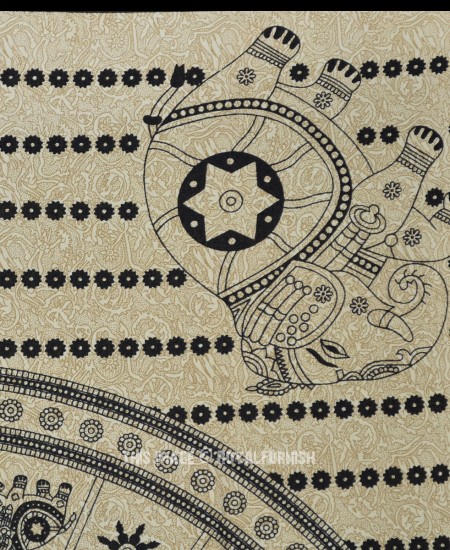 Black Elephants Blocks Medallion Circle Small Tapestry, Indian Bedding ...
