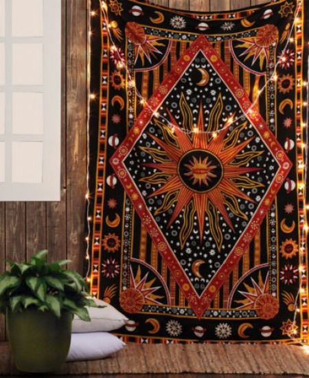 India Home Vintage Inspired Tapestry Wall Hanging Retro Sun Moon